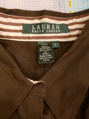 Lauren Ralph Lauren Brown Linen Collared Shirt